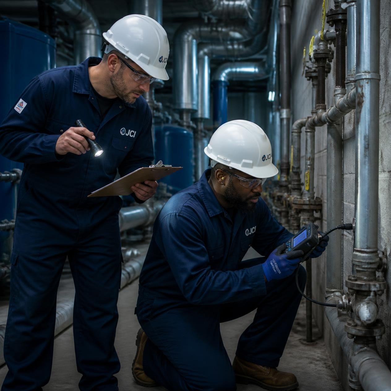 Plumber detecting and repairing a leak