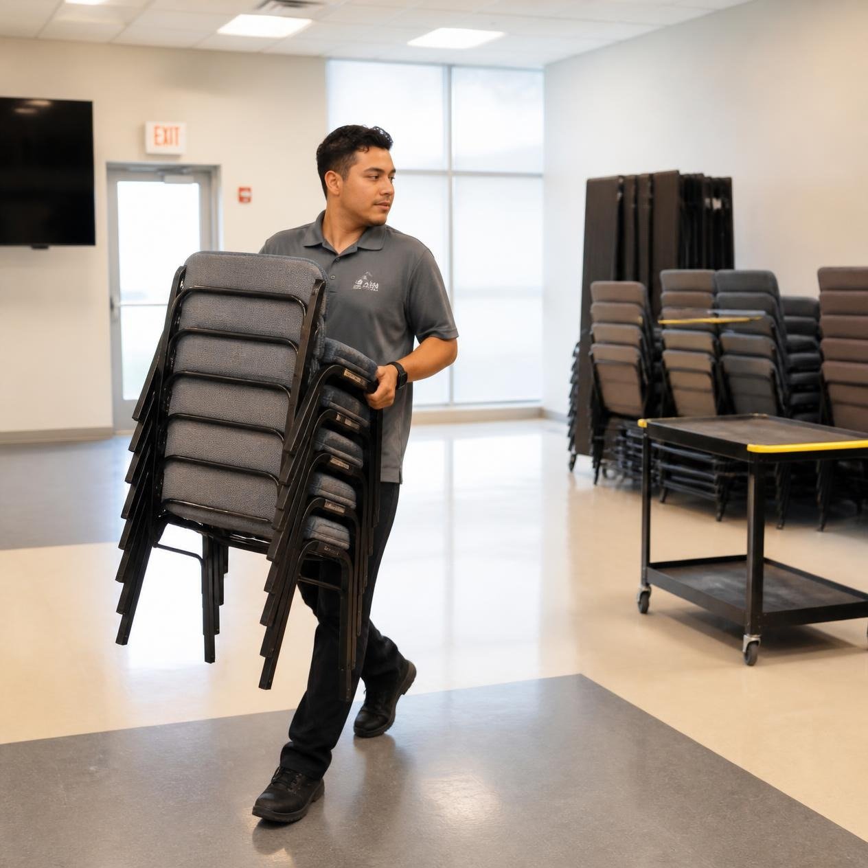 General facility support staff at work in a modern interior