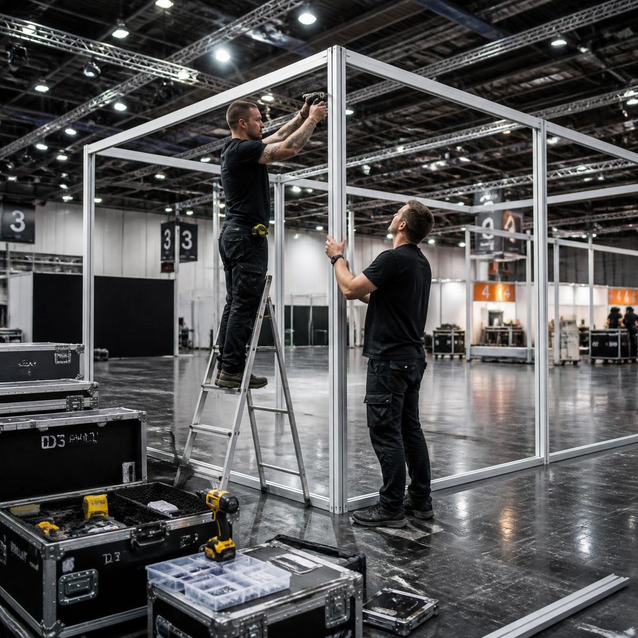 Crew setting up an event venue