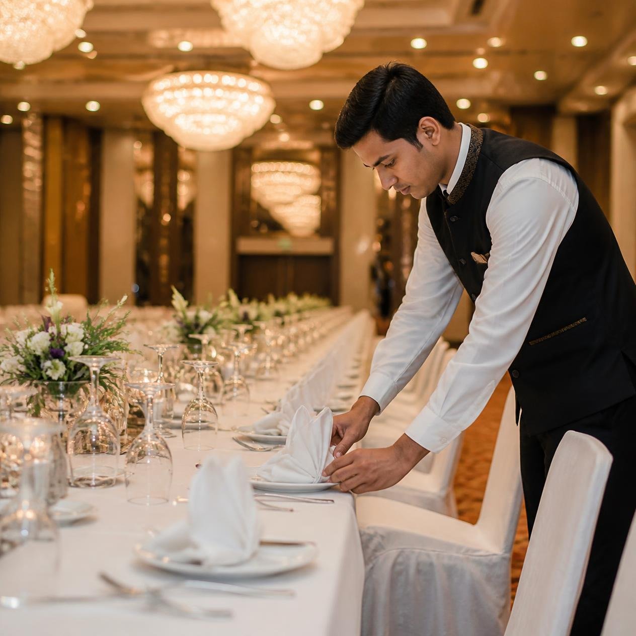 Steward assisting with banquet setup